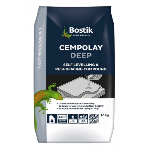 Picture of Bostik Cementone Cempolay Deep 20Kg Levelling Compound (Navy/Black Bag)
Approx. 2.3m2 at 5mm thickness Approx. 1.2m2 at 10mm thickness Approx. 0.6m2 at 20mm thickness Approx. 0.27m2 at 50mm