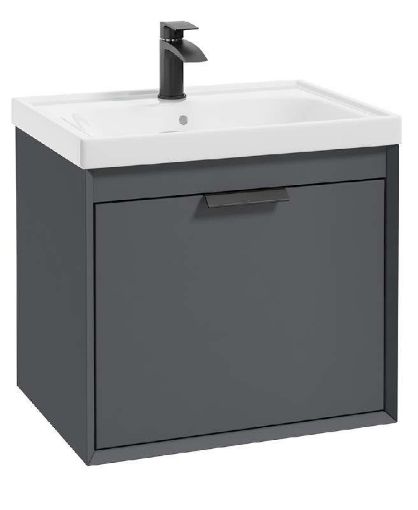 Picture of Midnight Grey Matt 60Cm Wall Hung Vanity Unit-Matt Black Handle