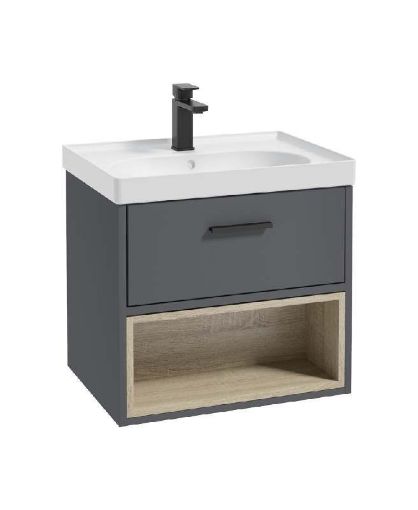 Picture of Malmo Unit 1 Drawer Open Shelf Midnight Grey Black Handle Matt 60cm