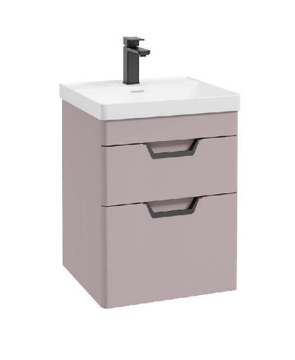 Picture of Freya 50cm 2 Drawer Wall Hung Unit Matt Cashmere Pink-Black Handle