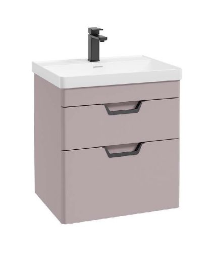 Picture of Freya 60Cm 2 Drawer Wall Hung Unit Matt Cashmere Pink-Black Handle
