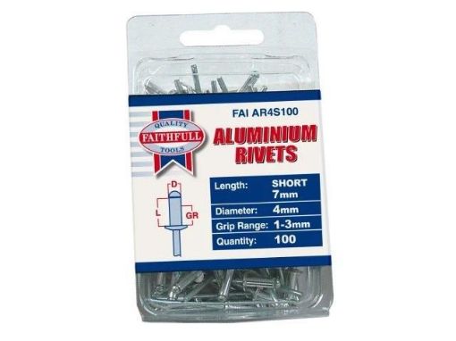 Picture of Faithfull Aluminium Rivets 4 x 7mm Short Pre-Pack of 100