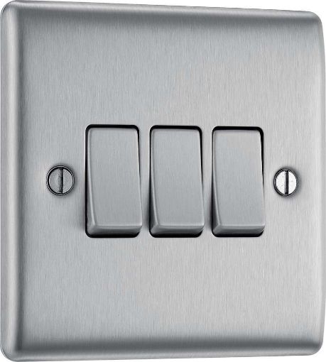 Picture of BG Nexus Metal Brushed Steel, 20A 16AX Triple Switch, 2 Way