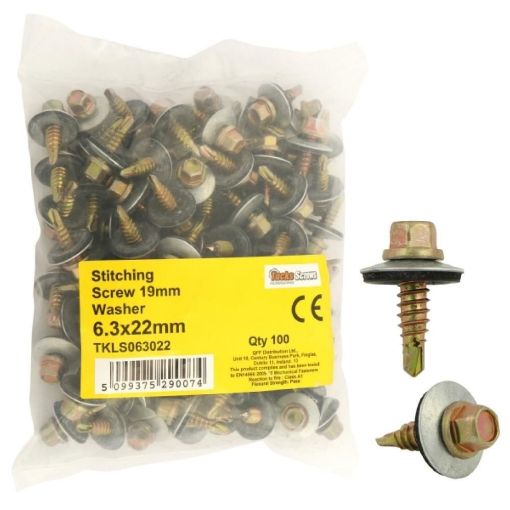 Picture of 6.3x22mm Hex Stitching Screw with Washer 100S- Fixing Metal Sheet to Metal Sheet