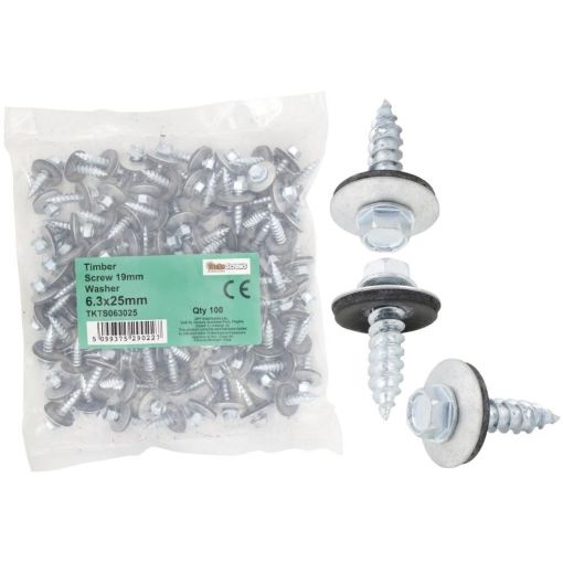 Picture of 6.3x60mm Hex Timber Screw with Washer 100S - Fixing Sheet Metal to Timber