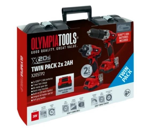 Picture of Olympia X20S Twin Pack Combi & Impact Driver 20V Includes 2 X 2Ah Batteries PLUS 1 Extra Battery Free!